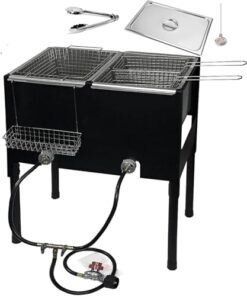 Triple Deep Fryer-3 Basket Stainless Steel Propane Cooker-Outdoor Fish Fry/Chicken-Tall Heavy Duty-4.5 Gallon