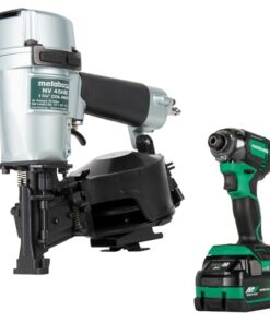 Metabo HPT Pneumatic Roofing Nailer + 18V Impact Driver Pro Bundle Kit, 1-3/4-Inch Coil Roofing Nailer with BONUS 18V Triple Hammer Impact Driver Kit, KNV45AB2