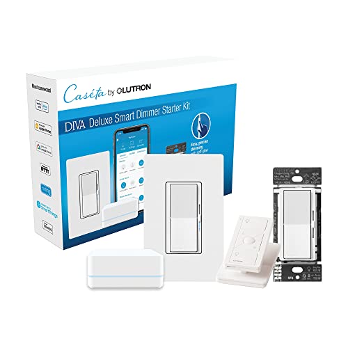 Lutron Diva Smart Dimmer Switch Kit for Caseta Smart Lighting, 2 Smart Dimmers, 1 Wall Plate, Pico Remote, Pedestal, & Smart Hub, Works with Alexa, Apple Home, and Google Home, 3 Way, 150W, No Neutral