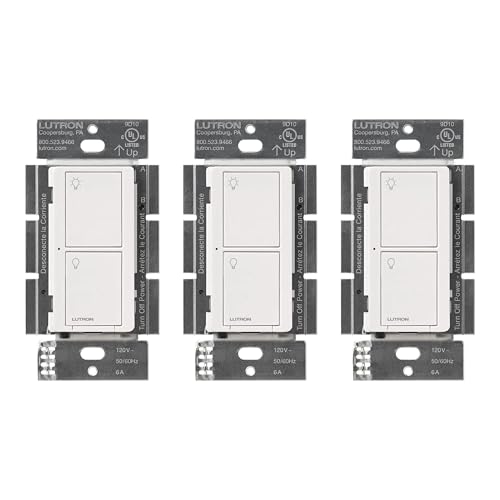 Lutron Caseta Original Smart Switch (Lutron Smart Hub Required), for LED Lights and Fans, 6 Amp, Single-Pole/3-Way, Neutral Required, PD-6ANS-WH 3 Pack, White, 3 Pack