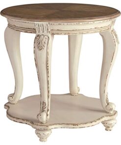 Signature Design by Ashley Realyn French Country Two Tone Round End Table, Chipped White