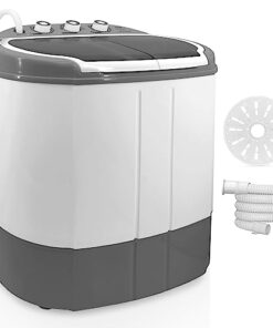 Compact Home Washer & Dryer, 2 in 1 Portable Mini Washing Machine, Twin Tubs, 11lbs. Capacity, 110V, Spin Cycle w/Hose, Translucent Tub Container Window, Ideal for Smaller Laundry Loads