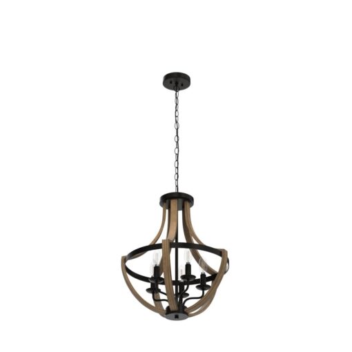 17.7" Modern Farmhouse Geometric Chandelier Light Fixture, 5-Light Adjustable Height Rustic Hanging Pendant Lighting for Dining Room Foyer Kitchen Island, ‎Retro Wood Texture and Black Finish - Image 6