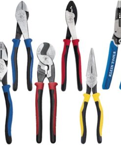 Klein Tools 80086 Journeyman Plier Kit, Made in USA, High Leverage Side Cutting, Diagonal, Long Nose Pliers to Strip, Cut and Crimp Wire, 6-Piece