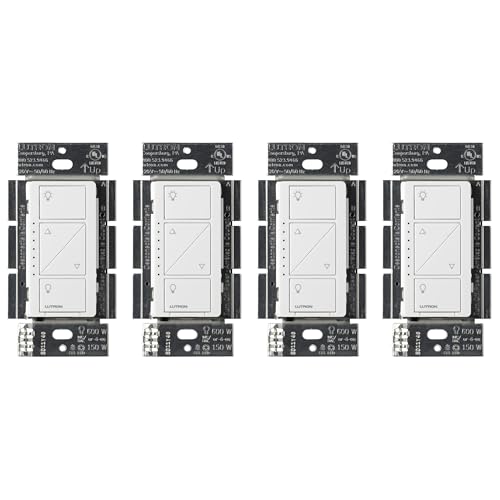 Lutron Caseta Original Smart Dimmer Switch (Lutron Smart Hub Required), for LED Lights, 150 Watt, Single-Pole/3-Way, No Neutral Required, PD-6WCL-WH 4-PACK, White, 4 Pack