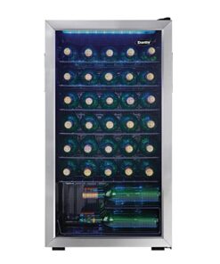 Danby DWC036A1BSSDB-6 3.3 Cu. Ft. Free Standing Wine Cooler, Holds 36 Bottles, Single Zone Fridge with Glass Door-Chiller for Kitchen, Home Bar, Stainless Steel