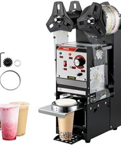 VEVOR Semi-automatic Cup Sealing Machine, 300-500 Cup/h Tea Cup Sealer Machine, Black Boba Cup Sealer Machine, 90/95mm Cup Diameter Boba Cup Sealing Machine with Control Panel for Bubble Milk Tea