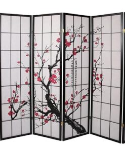 Legacy Decor 6-Panel Blossom Screen - Portable, Foldable Shoji Style Room Divider - Plum Blossom, Freestanding Room Privacy Dressing Screen - Temporary Wall Partition for Home, Office & Studio - Black