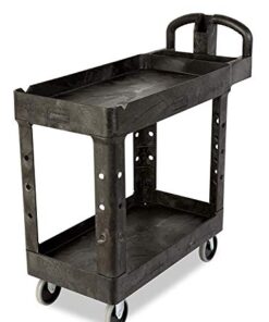 Rubbermaid Commercial Products 2-Shelf Utility/Service Cart, Small, Lipped Shelves, Ergonomic Handle, 500 lbs. Capacity, for Warehouse/Garage/Cleaning/Manufacturing