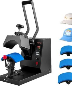 VEVOR Hat Heat Press with 4pcs Interchangeable Platens(6"x3"/6.7"x2.7"/6.7"x3.8"/8.1"x3.5"), Cap Heat Press for Stuctured Hats, Rigid Steel Frame No Stick Digital LCD Timer and Temperature Control