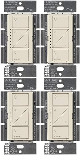 Lutron Caseta Original Smart Dimmer Switch (Lutron Smart Hub Required), for LED Lights, 150 Watt, Single-Pole/3-Way, No Neutral Required, PD-6WCL-LA 4-PACK, Light Almond, 4 Pack