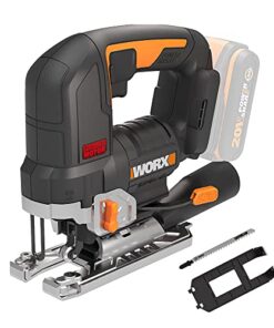 WORX Nitro WX542.9 Cordless Pendulum Stroke Jigsaw 20 V - Brushless Motor - Professional Jigsaw with Suction Adapter - Also Ideal for Mitre Cuts - PowerShare Compatible - Without Battery and Charger