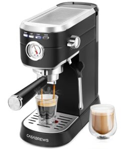 CASABREWS Espresso Machine 20 Bar, Stainless Steel Espresso Maker with Milk Frother Steam Wand, Compact Cappuccino Machine for Home, Espresso Coffee Machine with Removable Water Tank, Black