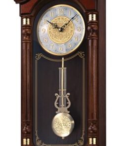 SEIKO Stately Dark Brown Solid Oak Case Wall Clock with Pendulum and Chime