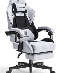 Dowinx Gaming Chair Fabric with Pocket Spring Cushion, Massage Game Chair Cloth with Headrest, Ergonomic Computer Chair with Footrest 290LBS, Black and Grey