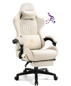 GTPLAYER Gaming Chair, Computer Chair with Footrest and Bluetooth Speakers, High Back Ergonomic Gaming Chairs, Reclining Gaming Chair with Linkage Armrests for Adults by GTRacing (Leather, Ivory)