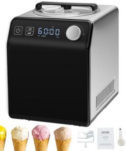 VEVOR Upright Automatic Ice Cream Maker with Built-in Compressor, Stainless Steel Electric Sorbet Maker, 2 Quart No Pre-freezing Fruit Yogurt Machine, 4 Modes Gelato Maker with Digital Display & Timer