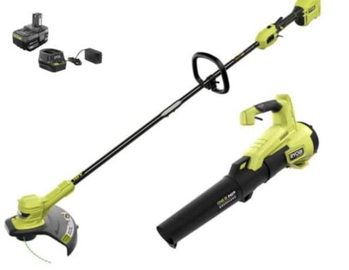 Ryobi 18V Brushless Cordless Battery String Trimmer and Leaf Blower Combo Kit