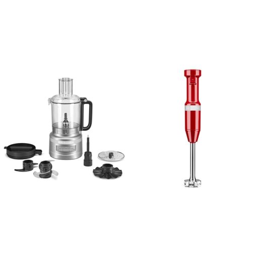 KitchenAid 9 Cup Food Processor - KFP0921 & Variable Speed Corded Hand Blender KHBV53, Empire Red