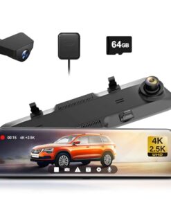 WOLFBOX G900 Rear View Mirror Camera, Mirror Dash Cam 4K Front and 2.5K Rear, Smart Full 12’’ Touch Screen, Backup Camera for Car, GPS, WDR, Night Vision, Included 64GB Card