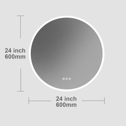 S·BAGNO 24’’ Round Led Bathroom Mirror with Lights, Backlit and Front Lighted, Anti-Fog Wall-Mounted Vanity Mirror 3000K/4000K/6500K, Dimmable Inside Bluetooth Speaker Smart Mirror - Image 2