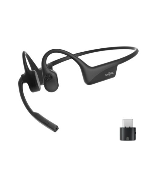 OpenComm2 UC 2025 Upgrade - Open-Ear Wireless Computer Headset with Boom Mic, Bone Conduction Bluetooth Stereo Headphones, USB-C Dongle Compatible with PC and Mac, Zoom Certified - C120 UC