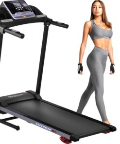 SereneLife Folding Treadmill - Foldable Home Fitness Equipment with LCD for Walking & Running, 6 MPH Speed, 1HP Motor, Cardio Machine, 4 Manual Incline Levels, 12 Programs, Bluetooth, 265lbs Capacity