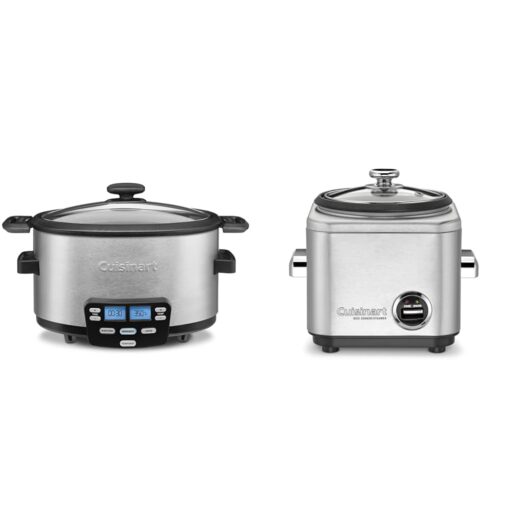 Cuisinart MSC-400 3-In-1 Cook Central 4-Quart Multi-Cooker: Slow Cooker, Brown/Saute, Steamer, Silver & CRC-400P1 4 Cup Rice Cooker, Stainless Steel Exterior