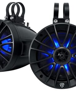 Rockville PT65BR Pair, 6.5" Powered Bluetooth LED Tower Speakers, Includes RGB Remote, 300W Peak Power, IPX6 Water Resistant, 360° Swivel Mount Black, Perfect for ATV/UTV/RZR/Cart