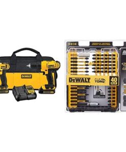 DEWALT DCK240C2 20v Lithium Drill Driver/Impact Combo Kit (1.3Ah) with FlexTorq Screw Driving Set, 40-Piece