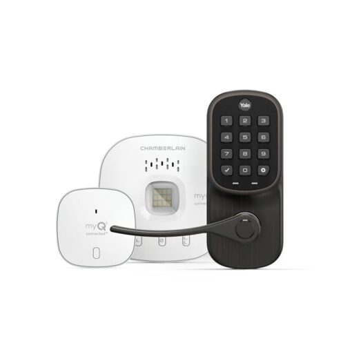 Yale | LiftMaster Smart Touchscreen Deadbolt with Keypad Lever (Oil Rubbed Bronze) & myQ Chamberlain Smart Garage Door Hub, Bundle