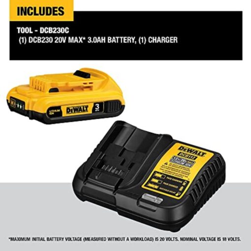 DEWALT 20V MAX Battery Pack with Charger, 3-Ah (DCB230C), Black 20V MAX* Jobsite Fan, Tool Only - Image 5