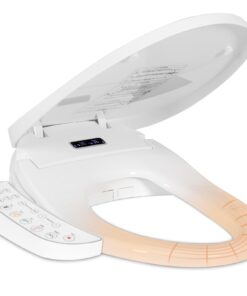 Electric Bidet Toilet Seat, Warm Water Bidet for Rear and Front Washing, Self-Cleaning Nozzle, Elongated V-shaped Heated Toilet Seat with Dryer, Touch Panel, SoftClose Lid, LED Light and Deodorization