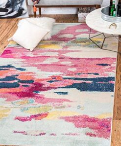 Unique Loom Estrella Collection Light Colors, Abstract, Modern, Vibrant Area Rug, 7 ft x 10 ft, Pink/Ivory