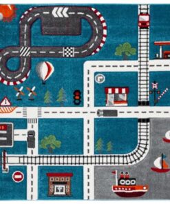 SAFAVIEH Carousel Kids 100 Collection Square Rug - 8', Turquoise & Ivory, Transitional Design, Stain Resistant, Ideal for High Traffic Areas in Bedroom, Dining Room & Kitchen (CRK192K-8SQ)