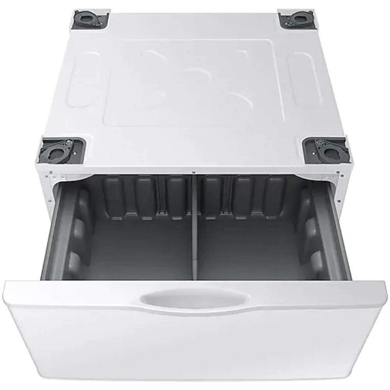 SAMSUNG 27-Inch Washer Dryer Pedestal Stand w/ Pull Out Laundry Storage Drawer, Stainless Steel, WE402NW/A3, White - Image 3