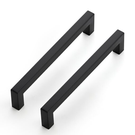 JOY DECOR 50 Pack Cabinet Handles, Black Cabinet Pulls, 6-1/4 Inch Kitchen Closet Handles Square Drawer Pulls Stainless Steel Drawer Hardware, 160mm Hole Centers