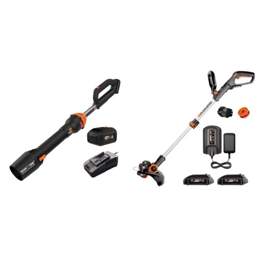 WORX 20V LEAFJET Cordless Leaf Blower with Power Share Brushless Motor - WG543 (Battery & Charger Included) & Worx WG163 GT 3.0 20V PowerShare 12" Cordless String Trimmer & Edger