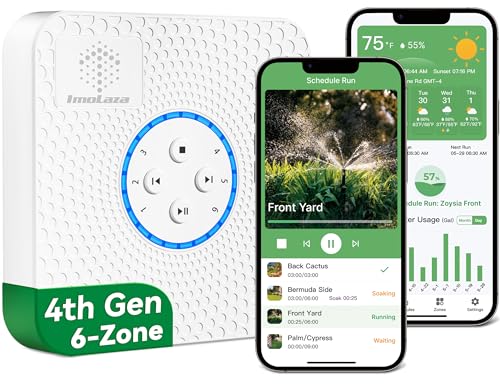 ImoLaza ET Master 4 Gen Smart Sprinkler Controller: Upgraded 6-Zone WiFi Irrigation Controller with Automated Watering, App Control, Smart Weather Skips and Fault Alerts