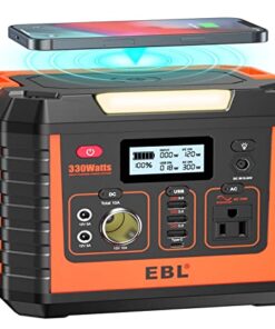 EBL Portable Power Station 300, 110V/330W Pure Sine Wave Solar Generator (Solar Panel Not Included) - Peak 600W Backup Lithium Batteries AC Outlet for Blackout Outdoors Camping Hunting Travel
