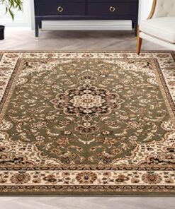 Well Woven Barclay Collection Medallion Kashan Green 8x10 Area Rug - for Living Room, Bedroom, and Dining Room