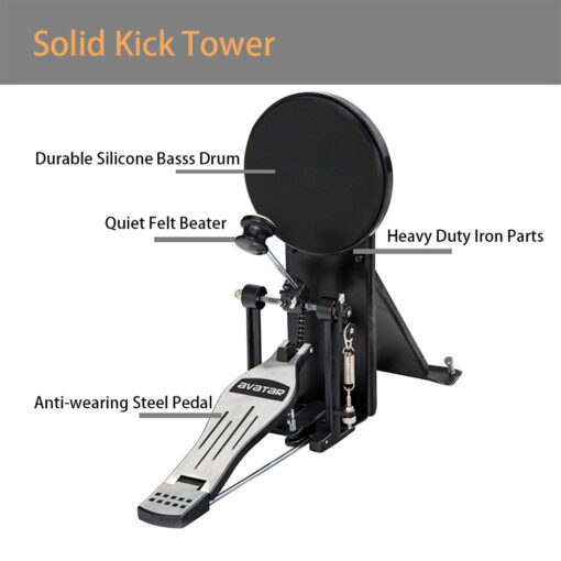 HXW SD61-5 Professional Electric Drum Set Mesh Electronic Drum Kit with 447 Sounds, Dual-zone Snare, Cymbal With Choke, Kick Tower, Support to Add Extra Tom & Cymbal - Image 2
