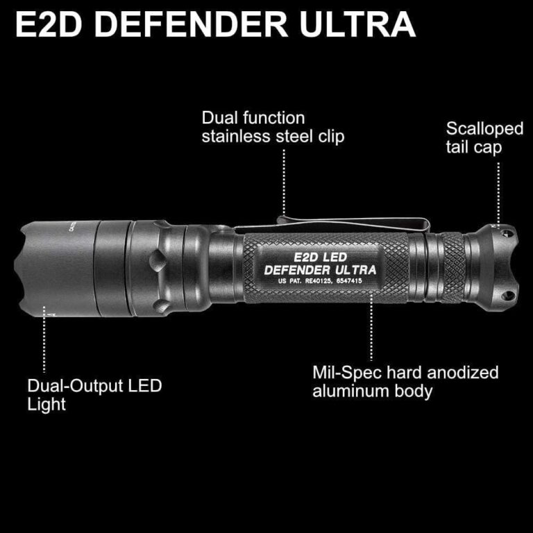 SureFire E2D Defender Ultra (E2DLU-A) 1000 Lumens Dual-Output Tactical Flashlight LED - Bundle with 4 Extra CR123A Batteries and Battery Case - Tailcap Click Switch Light, EDC Defense Flashlights - Image 9