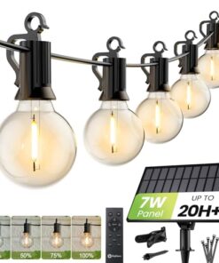 Brightown 208FT Solar String Lights Outdoor Waterproof with Remote, Solar Patio Lights with 100 Shatterproof LED Bulbs, 3 Light Mode, Dimmable & Timer, Hanging String Lights for Porch Garden Bistro