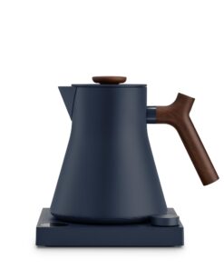 Fellow Corvo EKG Pro Electric Tea Kettle - Quick Heating, Precise Temperature Control Electric Kettle, Scheduling, Built-in Brew Timer for Boiling Water - Stone Blue with Walnut Handle - 0.9 Liter