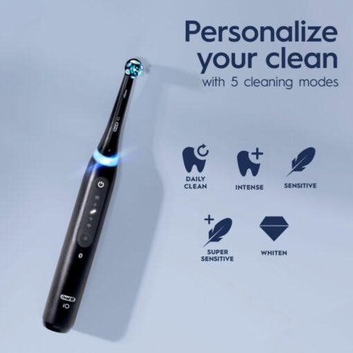 Oral-B iO Deep Clean + Whiten Rechargeable Electric Toothbrush with Visible Pressure Sensor, 2 Minute Timer, 5 Cleaning Settings, 1 iO5 Limited, 3 Toothbrush Heads, Travel Case & Refill Holder, Black - Image 7