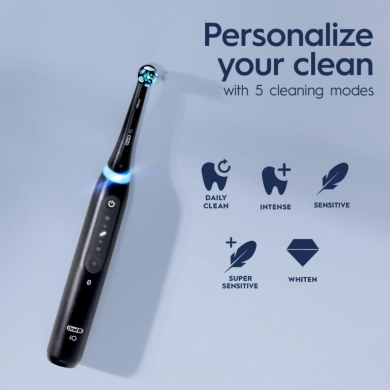 Oral-B iO Deep Clean + Whiten Rechargeable Electric Toothbrush with Visible Pressure Sensor, 2 Minute Timer, 5 Cleaning Settings, 1 iO5 Limited, 3 Toothbrush Heads, Travel Case & Refill Holder, Black - Image 7