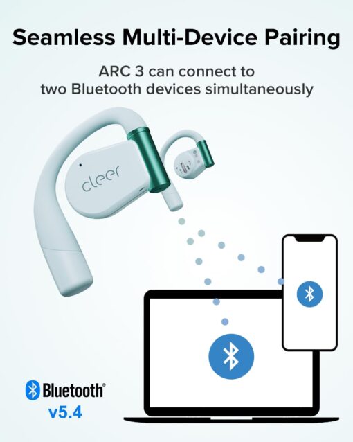 Cleer ARC 3 Open Ear Headphones - Dolby Audio, Snapdragon Sound True Wireless Earbuds, 50Hr Battery, Bluetooth 5.4, IPX 7, Multi-Point, Smart Controls, Wireless Charging Smart Case, Comfort Fit, Blue - Image 3