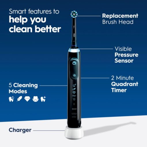 Oral-B Genius X Limited Rechargeable Electric Toothbrush with 1 Replacement Brush Head, Travel Case, Midnight Black - Image 5