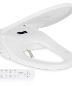 Electric Bidet Toilet Seat, Elongated V-shaped Heated Bidet with Dryer and Warm Water, Rear and Front Washing, Self-Clean Nozzle,Soft Close Toilet Seat with Remote Control, LED light and Deodorization